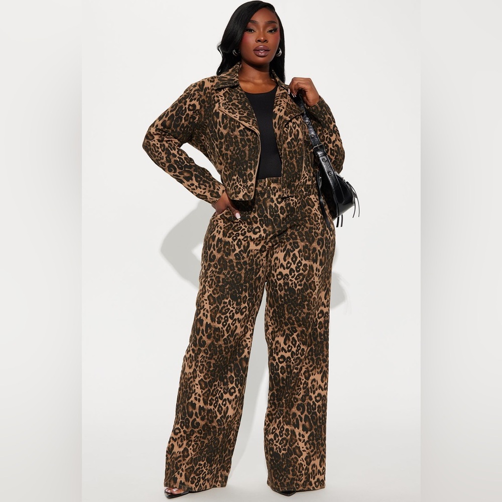 Explicit Taste Leopard Wide Leg Pant Set